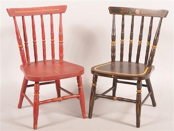 Appraisal: Two Vintage Paint Decorated Child's Chairs Two Vintage Paint Decorated