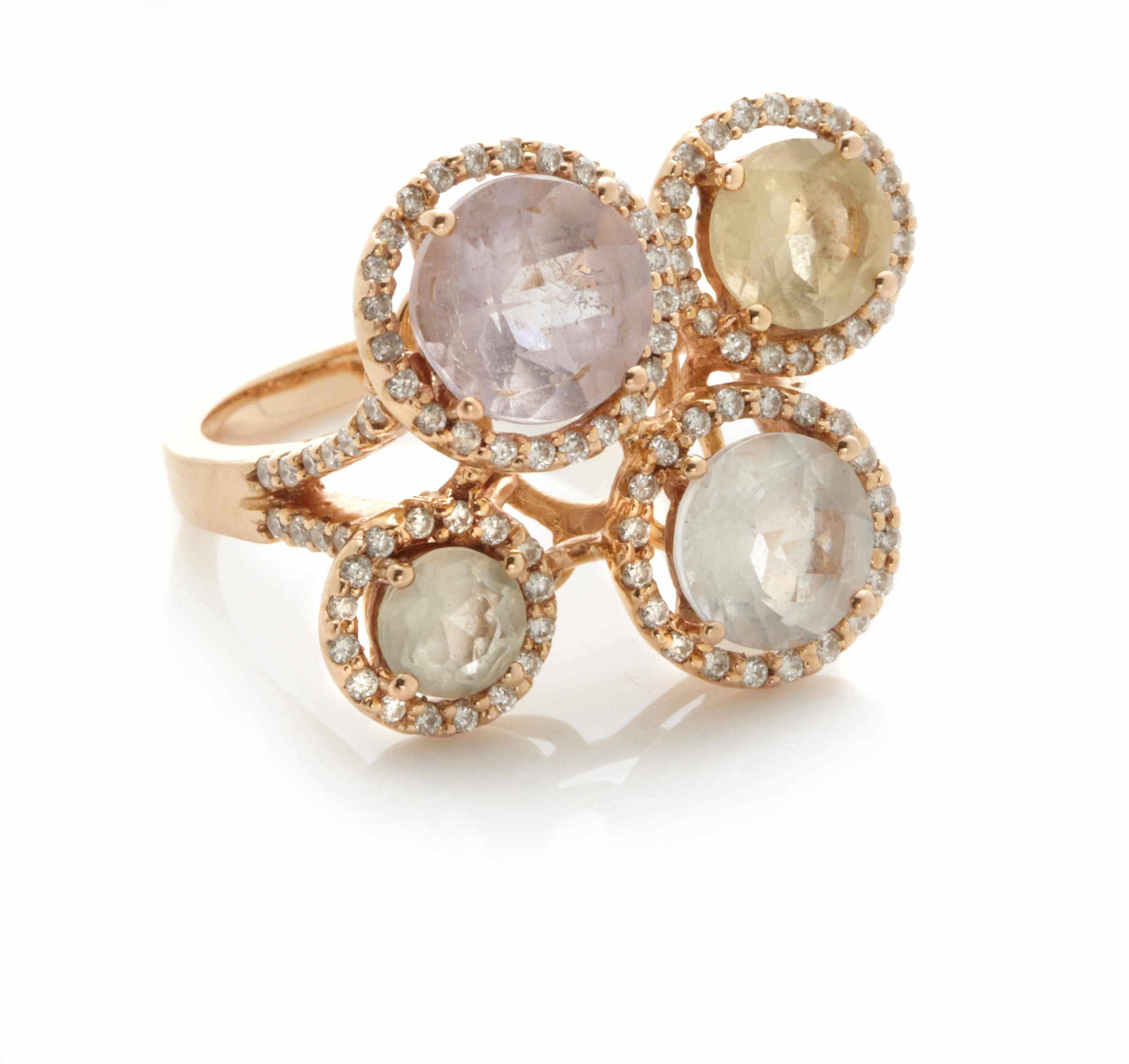 Appraisal: A multi-colored gem-set diamond and k rose gold ring size