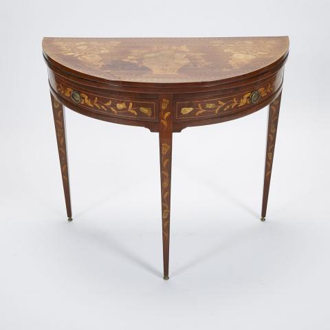 Appraisal: Dutch Walnut Marquetry Inlaid Demi Lune Games Table early th