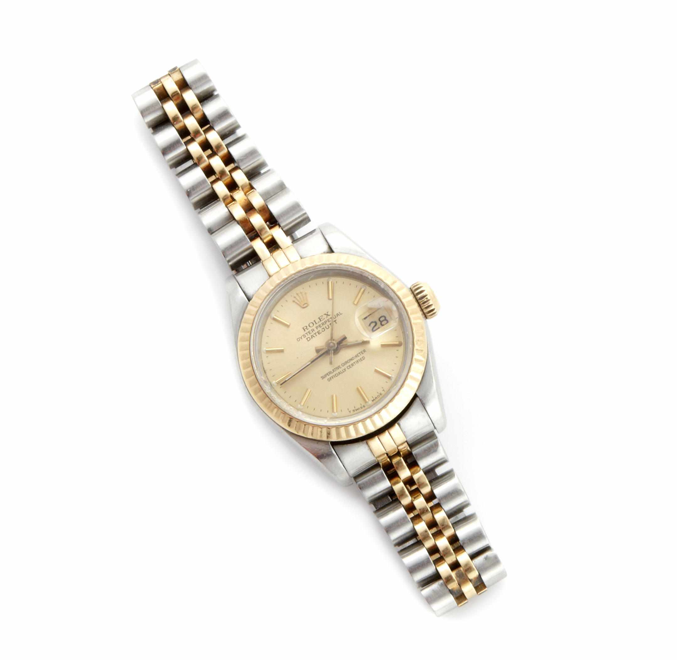 Appraisal: A ladies steel and gold Datejust bracelet watch Rolex with