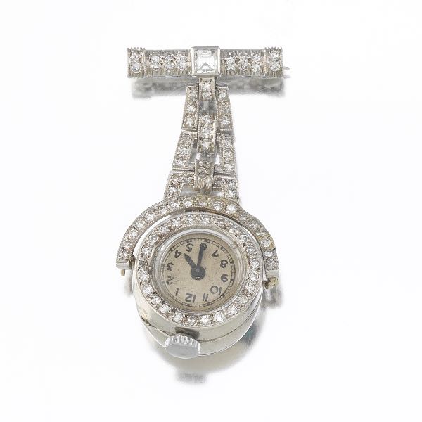 Appraisal: PLATINUM AND DIAMOND ART DECO LAPEL WATCH x - Platinum