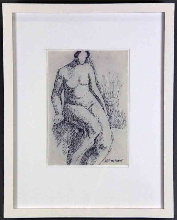 Appraisal: Milton Avery Ink Drawing on PaperDepicting seated nude woman signed