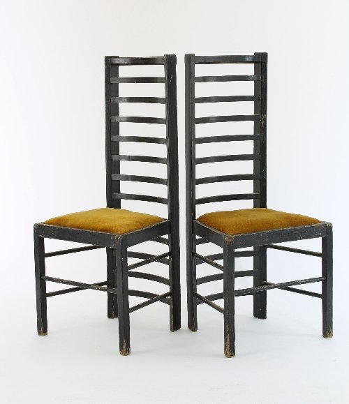 Appraisal: A pair of Charles Rennie Mackintosh ebonised chairs designed for