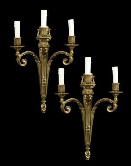 Appraisal: Large Pair of French Gilt-Bronze Three-Light Appliques second quarter th