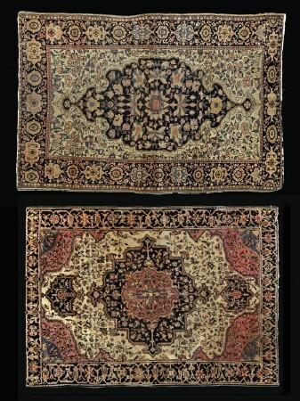 Appraisal: TWO SAROUK MEDALLION RUGS The one with wine red and