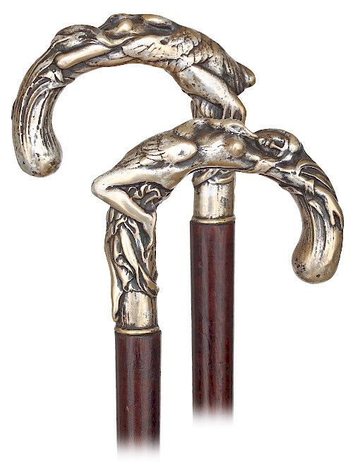 Appraisal: Silver Plated Bronze Mildly Erotic Cane -Ca -The famous mildly