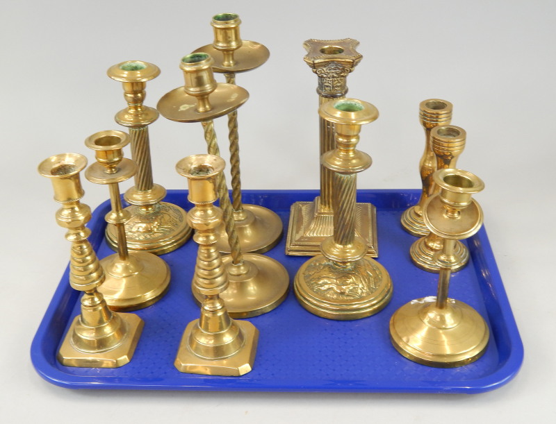 Appraisal: Various thC and other brass candlesticks to include Corinthian column