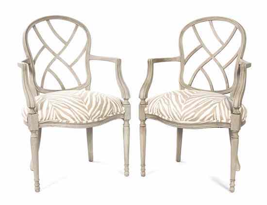 Appraisal: A Pair of George III Style Painted Open Armchairs having