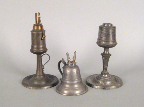 Appraisal: Two Connecticut pewter whale oil lamps ca by Fuller Smith