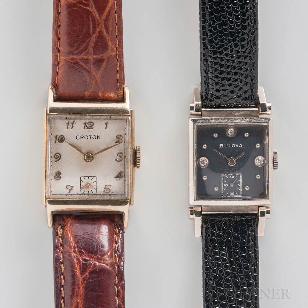 Appraisal: Two kt Gold Tank-style Wristwatches Two kt Gold Tank-style Wristwatches