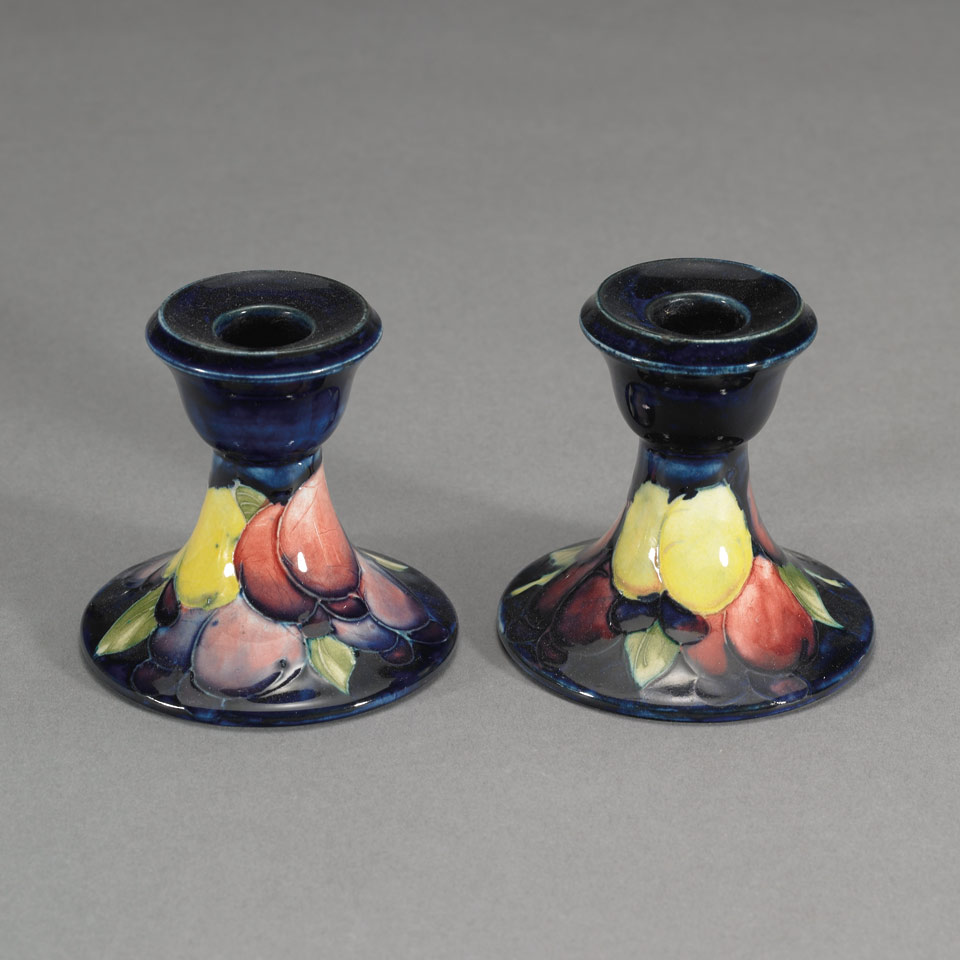 Appraisal: Pair of Moorcroft Wisteria Candlesticks c impressed marks painted initials