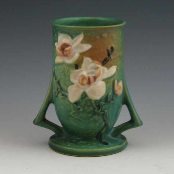 Appraisal: Roseville green Magnolia handled vase Marked Roseville USA - ''