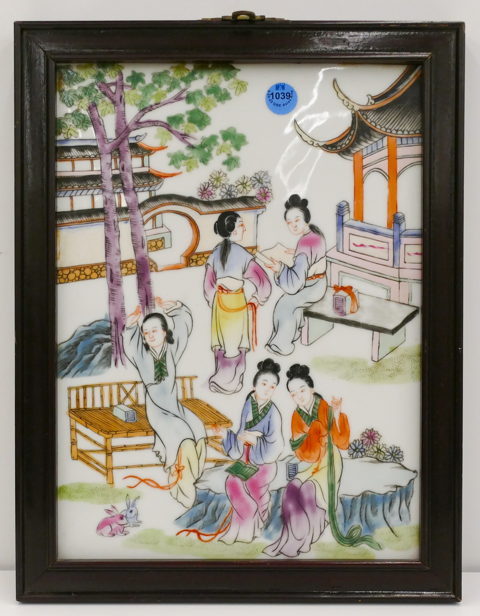 Appraisal: Old Chinese Porcelain Courtesans Plaque Framed ''x ''