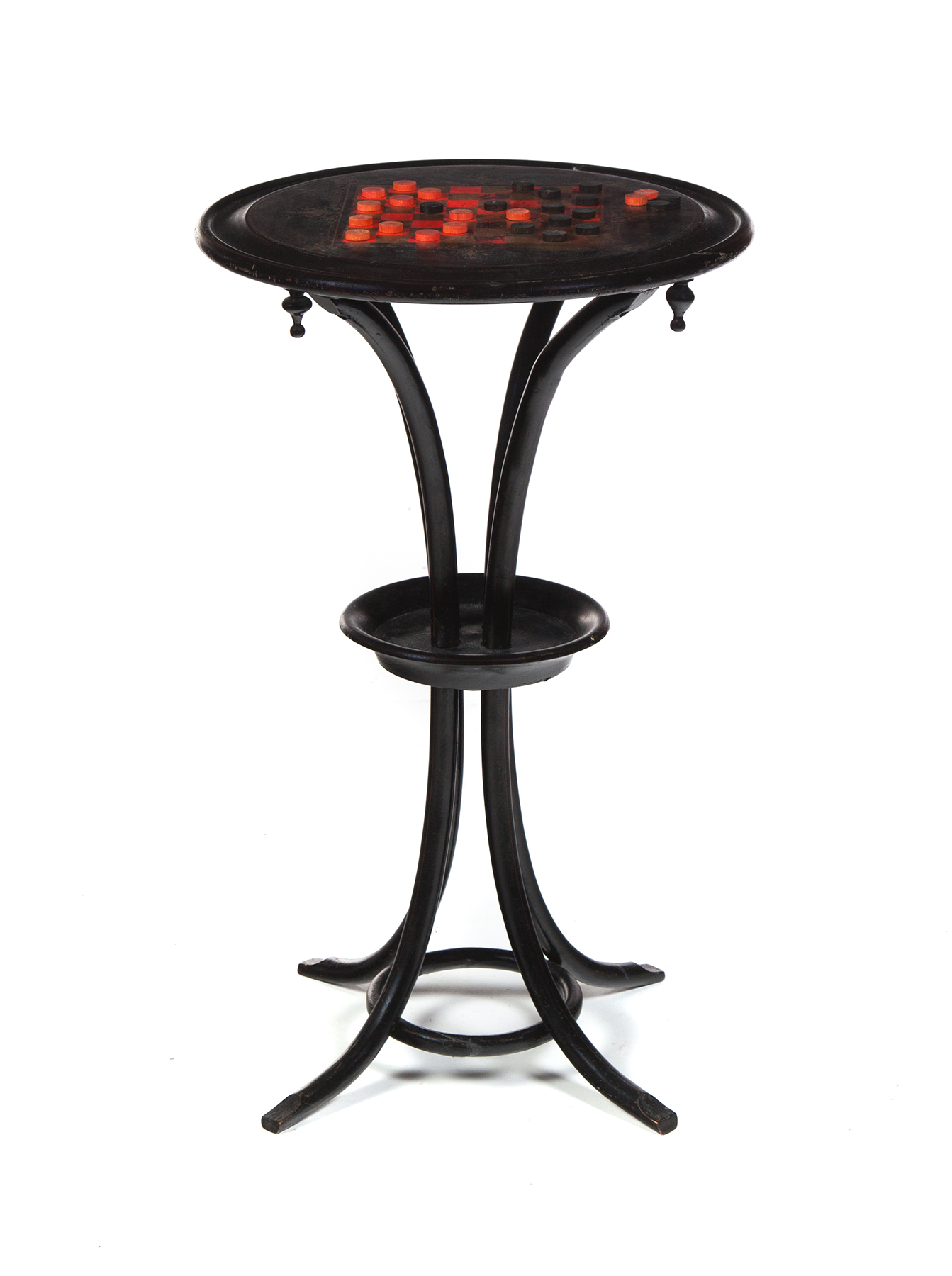 Appraisal: BENTWOOD STAND WITH PAINTED CHECKERBOARD TOP American ca Black paint