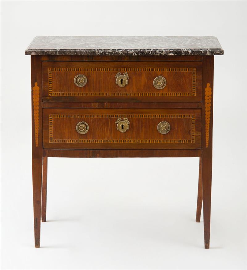 Appraisal: LOUIS XVI ORMOLU-MOUNTED MAHOGANY TULIPWOOD PARQUETRY COMMODE INDISTINCTLY STAMPED JME