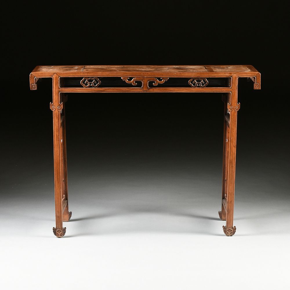 Appraisal: A CHINESE HUANGHUALI AND BURL WALNUT RECESSED LEG ALTAR TABLE