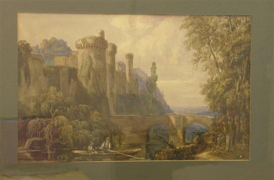 Appraisal: th century Italian school watercolour castle with river boat and