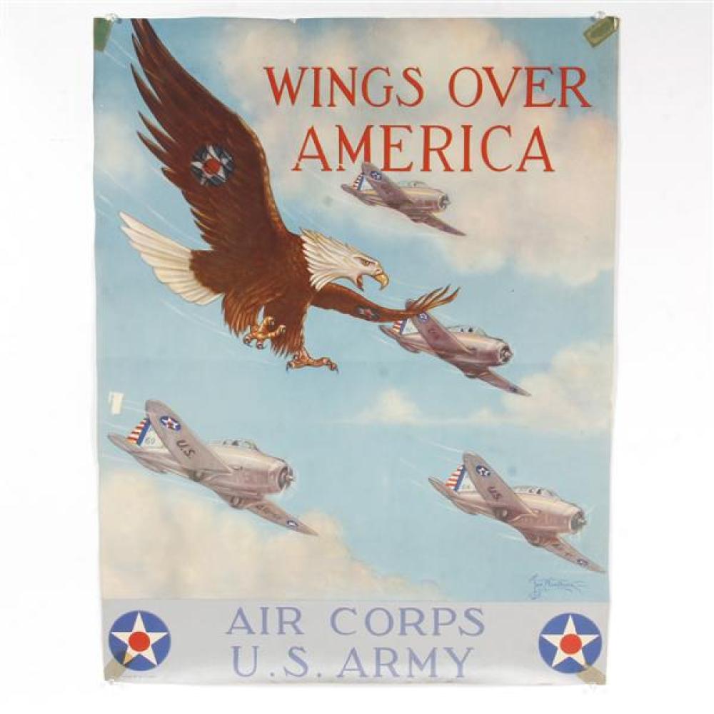 Appraisal: VINTAGE WWII PATRIOTIC LITHOGRAPH POSTER 'WINGS OVER AMERICA AIR CORPS