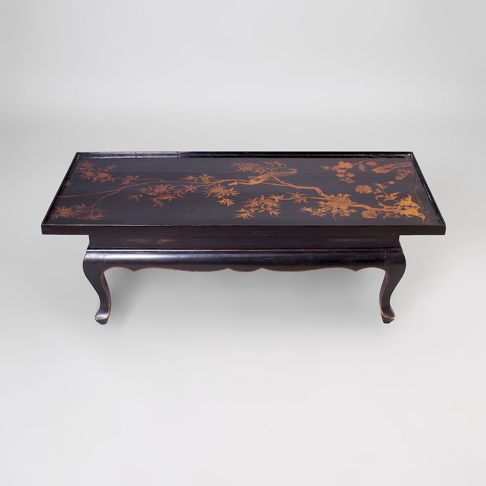 Appraisal: Chinese Style Black Lacquer and Parcel-Gilt Panel Mounted as a