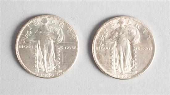 Appraisal: Two United States Standing Liberty silver quarters D each MS-