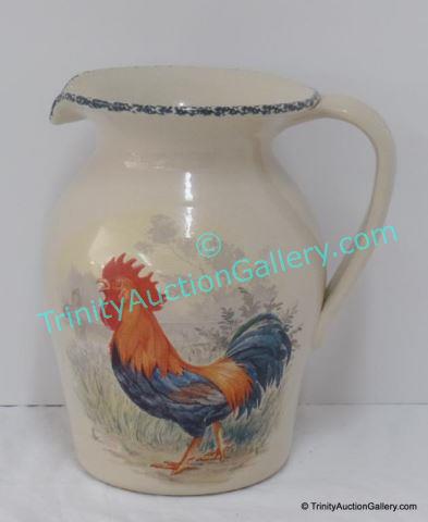 Appraisal: Hand Turned Rooster Painted Crock Tea Jug Signed Scott -