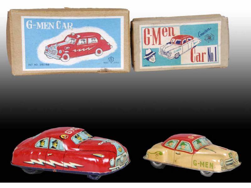 Appraisal: Lot of Japanese Tin Friction G-Men Toy Cars wit Description