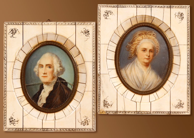 Appraisal: Two framed portrait miniatures George and Martha Washington Renner and