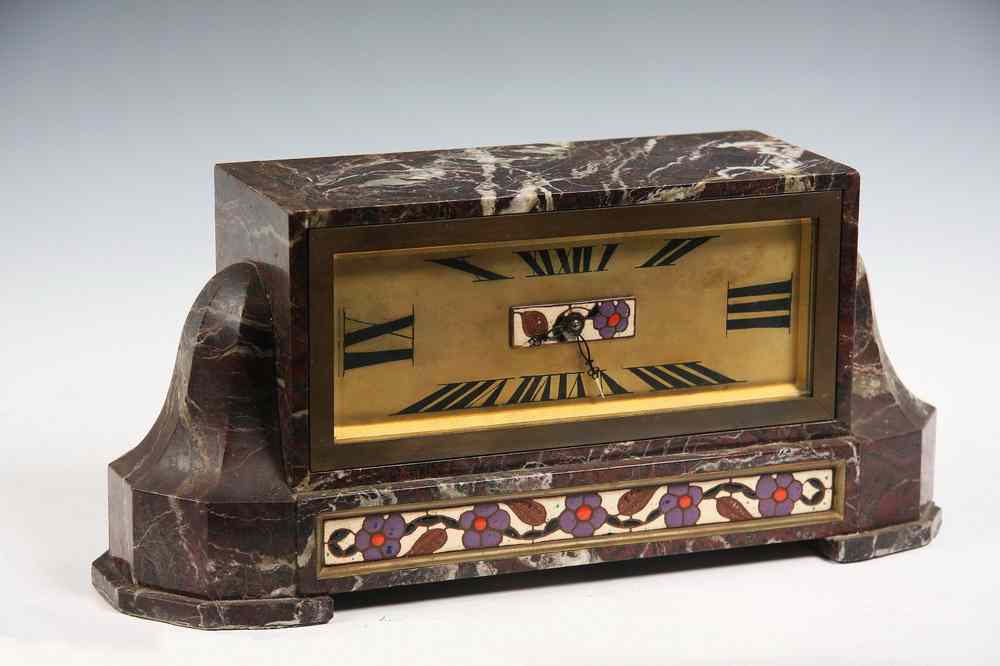 Appraisal: FRENCH DECO MANTEL CLOCK - Marble and Enamel Mantel Clock