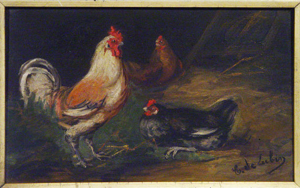 Appraisal: C Ote Lubing- Oil onto panel of rooster and hens