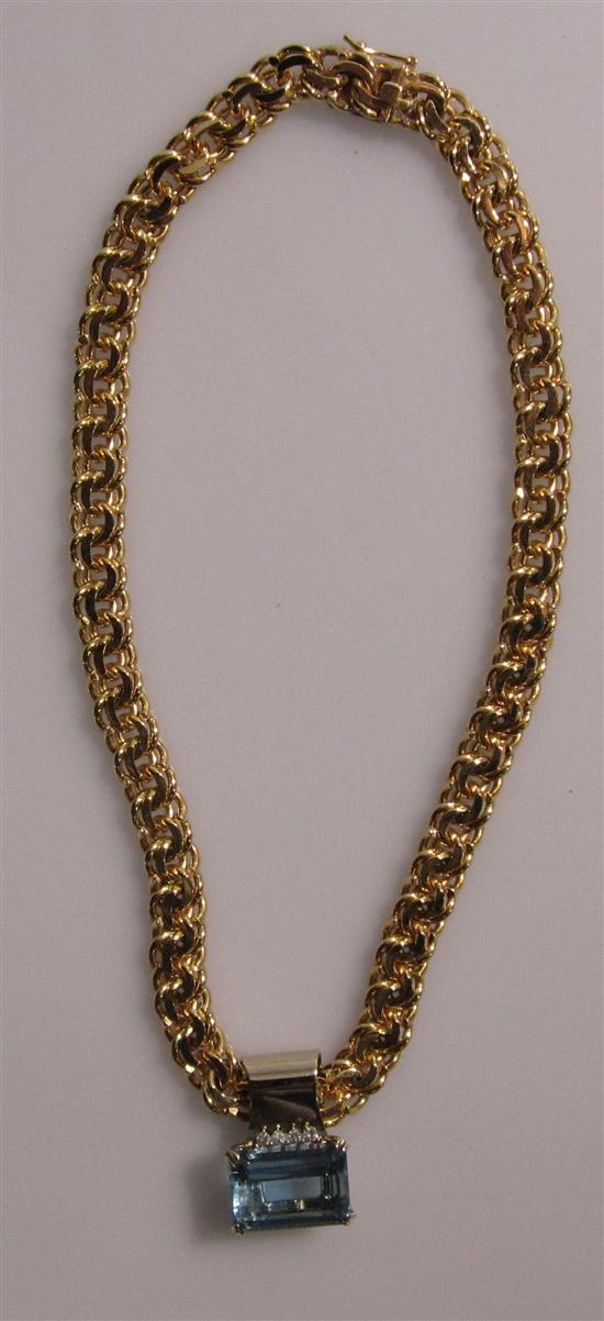 Appraisal: Large Chain Link Necklace set with Aquamarine grams