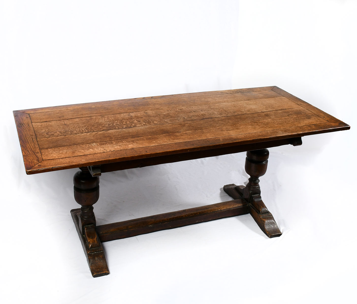 Appraisal: EARLY OAK LIBRARY TABLE th century oak Library Trestle table