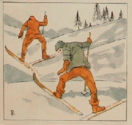 Appraisal: European Twentieth Century School Skiers handcoloured etching inscribed 'PKT' lower