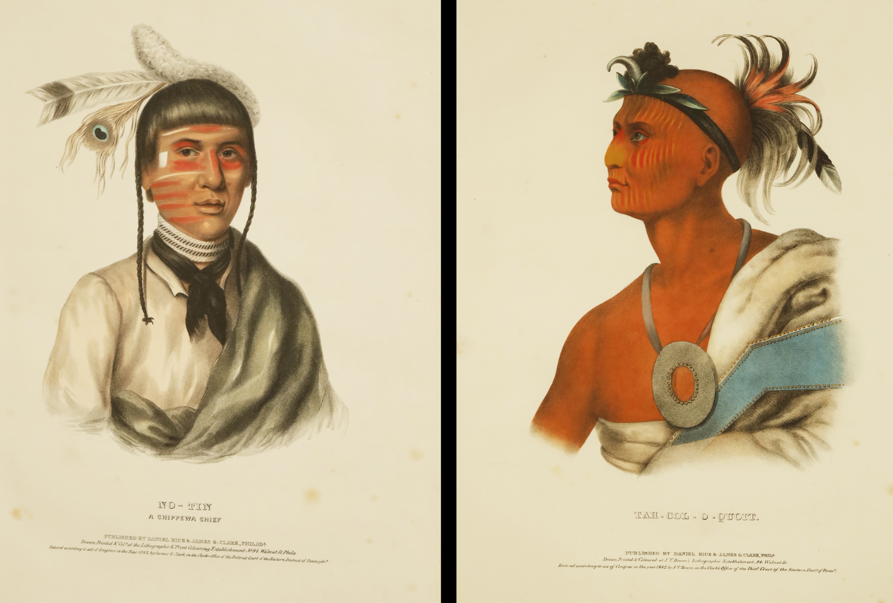 Appraisal: MCKENNEY AND HALL CHIPPEWA CHIEF AND WARRIOR Two hand colored