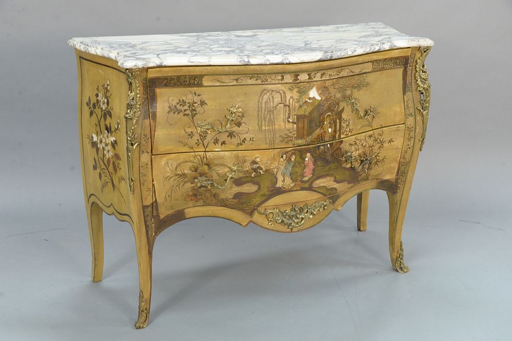 Appraisal: Louis XV style marble top commode having chinoiserie decoration and