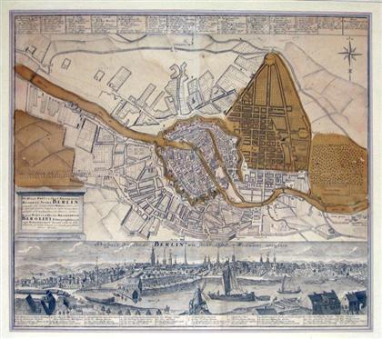 Appraisal: piece Hand-Colored Engraved Town Plan Prospect Homann Homann Heirs Berlin