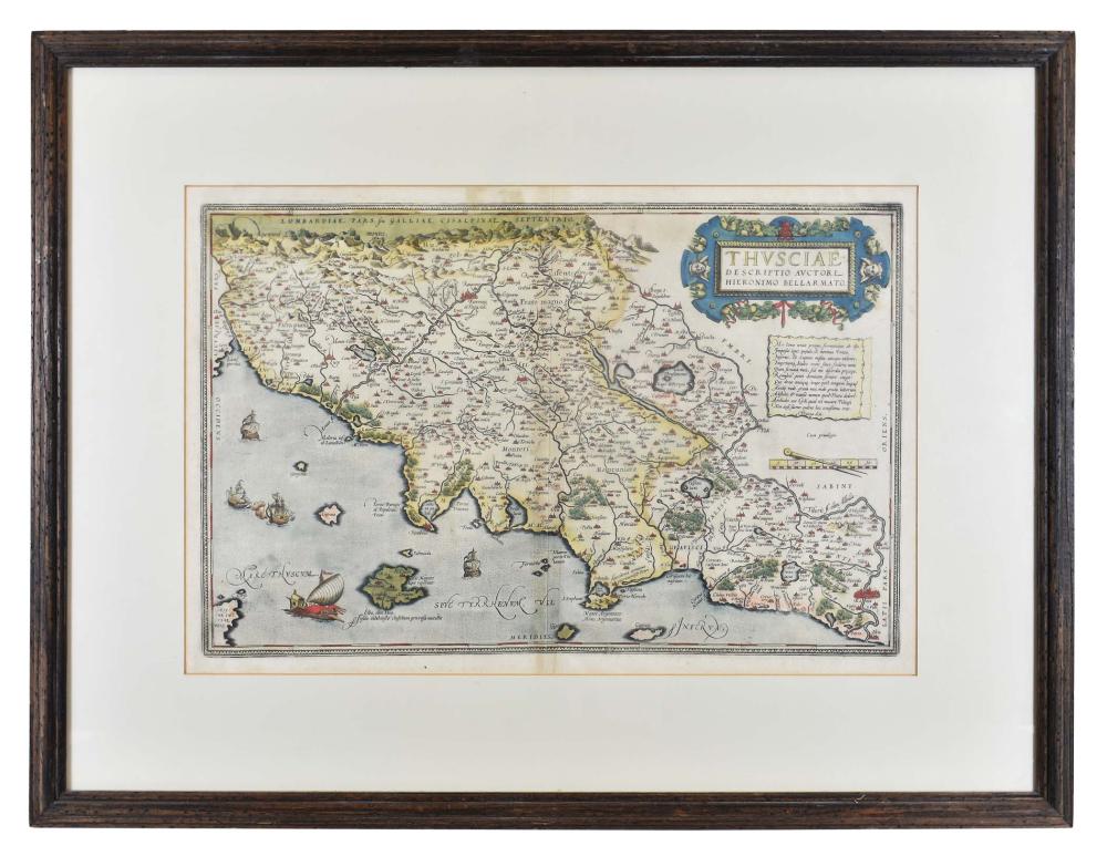 Appraisal: MAP OF THUSCIAE DESCRIPTIO AUCTORE HIERONIMO BELLARMATOAbrahm Ortelius Antwerp copper