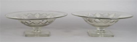 Appraisal: A Pair of Footed Etched Glass Centerbowls Diameter inches