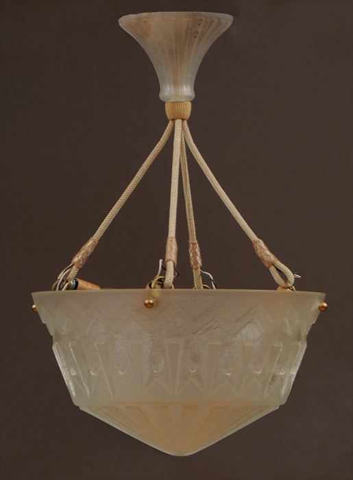 Appraisal: DAUM NANCY ACID-ETCHED CHANDELIER Etched Daum Nancy with Cross of