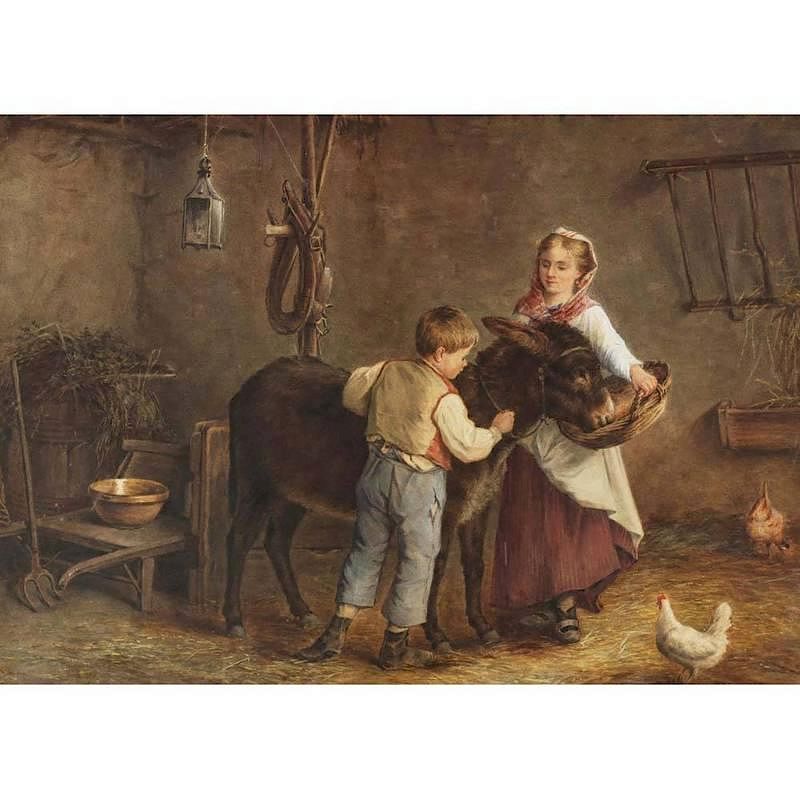 Appraisal: Phillipe Francois Sauvage French th centruy Feeding Time watercolor and