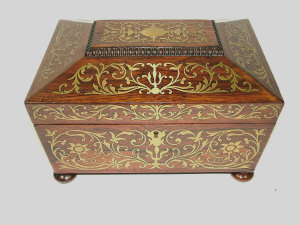 Appraisal: A William IV rosewood sewing box with brass inlaid decoration