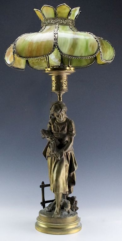 Appraisal: M Moreau French Figural Bronze Sculpture Art Lamp Mathurin Moreau