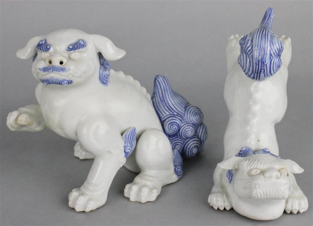 Appraisal: TWO JAPANESE HIRADO KARASHISHI BUDDHISTIC LIONS the first seated with