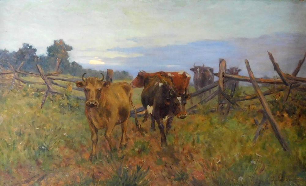 Appraisal: Charles Morris Young American - oil on canvas cows coming