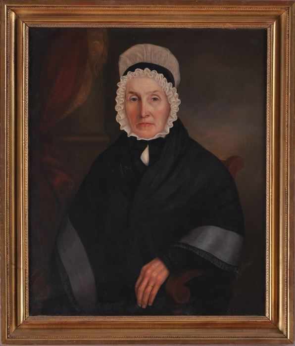 Appraisal: AMERICAN SCHOOL PORTRAIT OF A WOMAN WITH BONNET Oil on