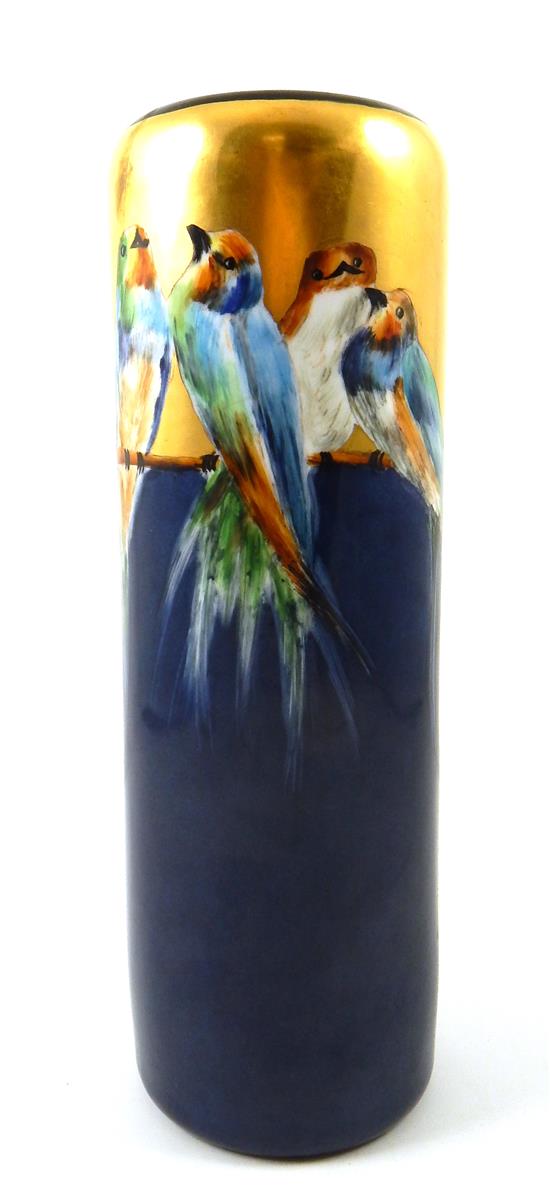 Appraisal: P H Leonard imported Vienna Austria signed hand-painted cylindrical vase