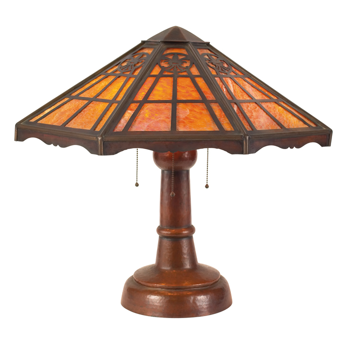 Appraisal: Good Limbert lamp attribution eight-sided slag glass shade with fleur-de-lis