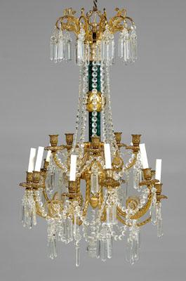 Appraisal: Gilt brass faux malachite chandelier lights on scrolled arms swag