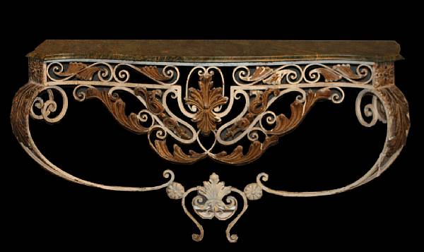 Appraisal: A paint decorated wrought iron marble topped console height in