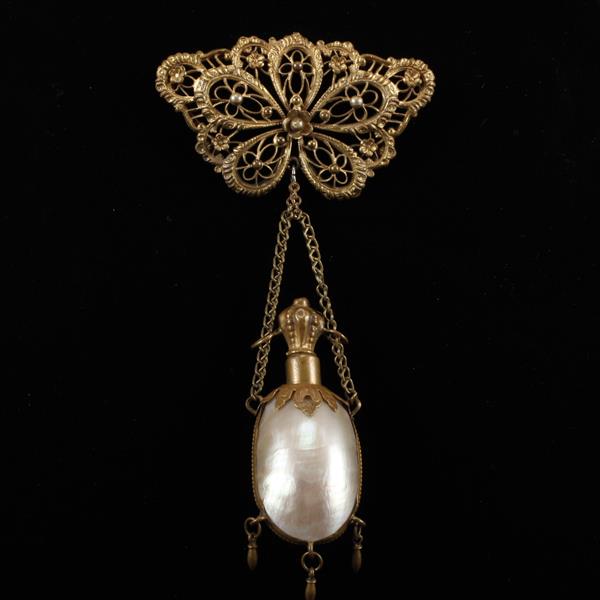 Appraisal: Joseff of Hollywood Brass Filigree Mother of Pearl Scent Bottle