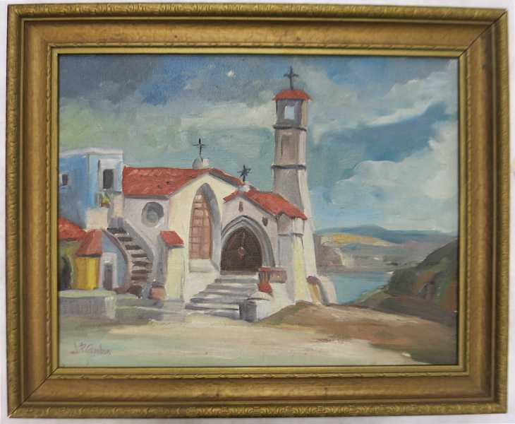 Appraisal: JEROME PRIEBE GASTON OIL ON BOARD California - Stucco church